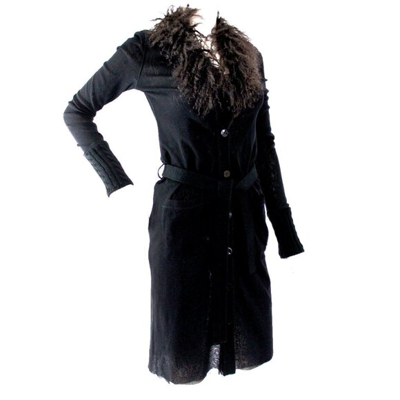 Vintage JEAN PAUL GAULTIER SOLEIL Black Cardigan w/Detachable Fur Collar - Picture 1 of 10